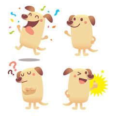 Vector set of cute Labrador dog character in different actions, emotions isolated on white background.