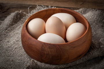 Raw organic farm eggs.