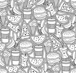 Monochrome wallpaper with food and drinks.