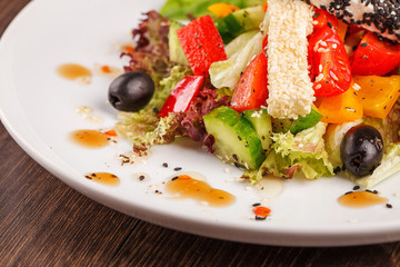 Traditional greek salad with fresh vegetables