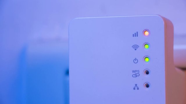 Cinemagraph of blinking signal connection status led lights in WiFi repeater