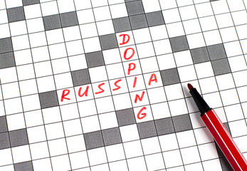 Doping Russia. Text in crossword. Red letters