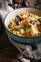 Risotto with chicken and vegetables.