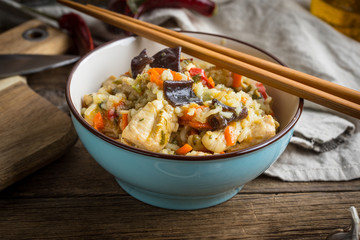 Risotto with chicken and vegetables.
