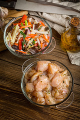 Raw chicken fillet breast cut into pieces.