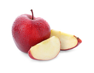 Ripe red apples on white background