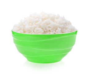 rice in green bowl on white background