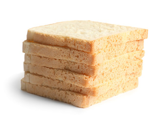 Slices of bread for toasting on white background