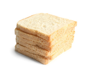 Slices of bread for toasting on white background