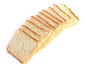 Slices of bread for toasting on white background