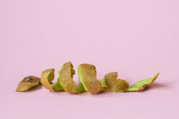 green kiwi peel on pink background as a symbol of recycling circulate economy