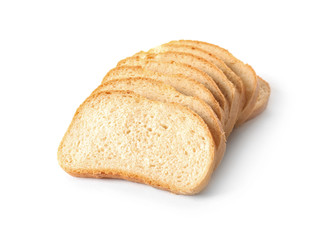 Slices of bread for toasting on white background