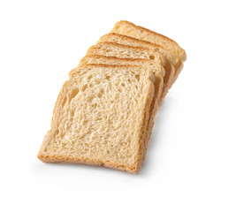 Slices of bread for toasting on white background