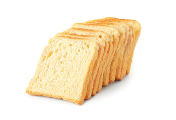 Slices of bread for toasting on white background