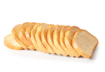 Slices of bread for toasting on white background