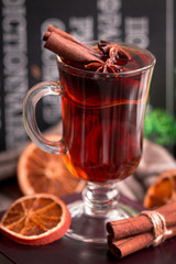 mulled wine with cinnamon and spices