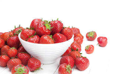 Strawberry in bowl on white table