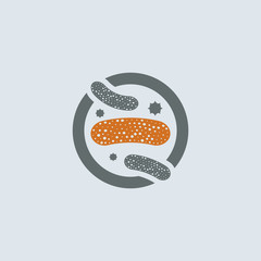 Gray-orange probiotic lactobacillus in Petri dish round web icon