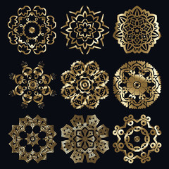 Golden ancient muslim motif radial ornament elements