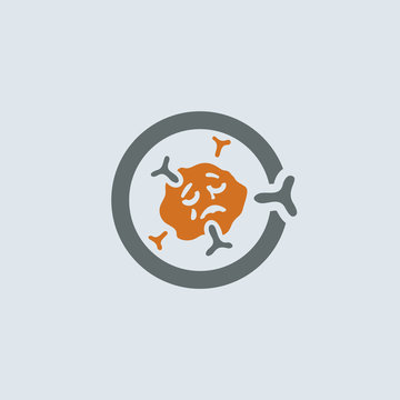 Gray-orange symbolic immunoglobulin molecule round web icon. Immune cell emaciated, exhausted and tired of interferon