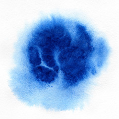 Watercolor. Abstract blue spot on white watercolor paper.