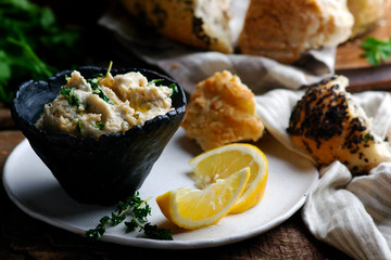 white bean dip with fresh herbs.