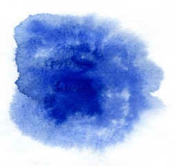 Watercolor. Abstract blue spot on white watercolor paper.