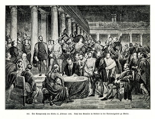 Compromise of nobles (compromise of Breda, february 1566), painting of Edouard de Bièfve, 1841(from Spamers Illustrierte  Weltgeschichte, 1894, 5[1], 559), 