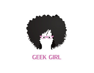 Afro geek girl logo vector