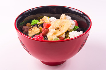 different mixed nuts and raisins