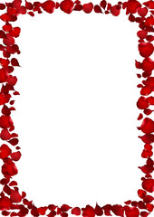 realistic heart shape red rose petal frame,  flower vector illustration