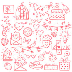 Sketchy vector hand drawn doodles cartoon set of Love and Valentine s Day objects and symbols
