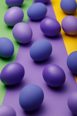 Purple easter eggs on a colored background