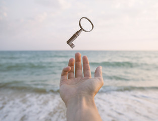 Vintage key in the air.