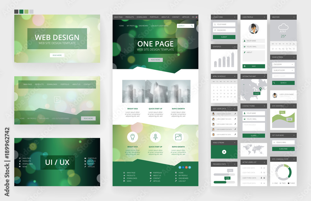 Wall mural website design template and interface elements