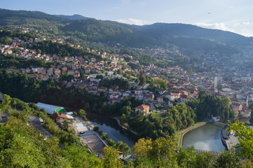 Fototapeta na wymiar Panoramic Shot of Sarajevo Cityscape from Lookout Point Yellow Bastion, Bosnia and Herzegovina