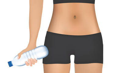Fototapeta na wymiar Fitness woman torso holding a water bottle, vector