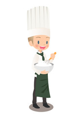 男性パティシエが生クリームを泡立てているイラスト画像