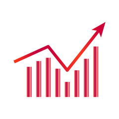 Business graph icon isolated on white background. Growing chart image with arrow up. Vector illustration for banner, template, poster, postcard, web, app, infographics.