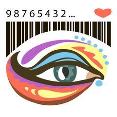Colorful eye and barcode