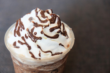 Coffee frappe covered with whipped cream