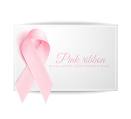 Vector realistic 3d pink silk ribbon breast cancer