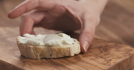 baguette slice with cream cheese