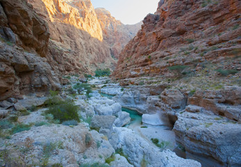 Beautiful Eastern landscape. Wadi Bani Khalid. Wadi Shab. Oman.