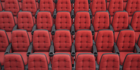 Naklejka premium Cinema seats. 3d rendering. Rows armchair closeup.
