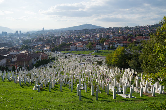 Cemetery and Cityscape in Sarajevo, Bosnia and Herzegovina