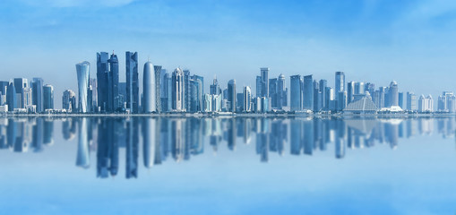 Futuristic urban skyline of Doha, Qatar. Doha is the capital and largest city of the Arab state of...