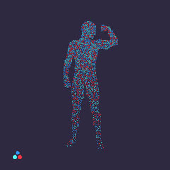 Strong men. Dotted silhouette of person. Vector illustration.