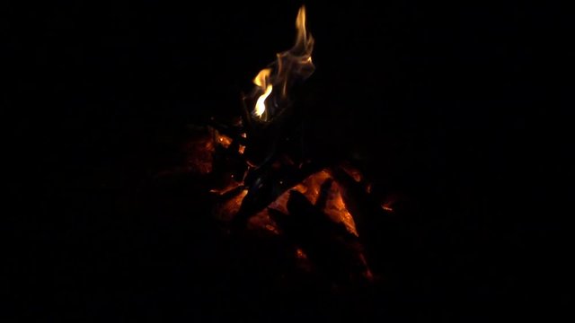 Burning bonfire on at night, slow motion, full hd video footage
