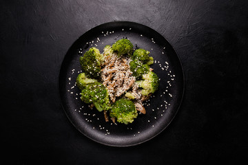 proper nutrition salad dark background concept. fresh and healthy food. vegan lifestyle.